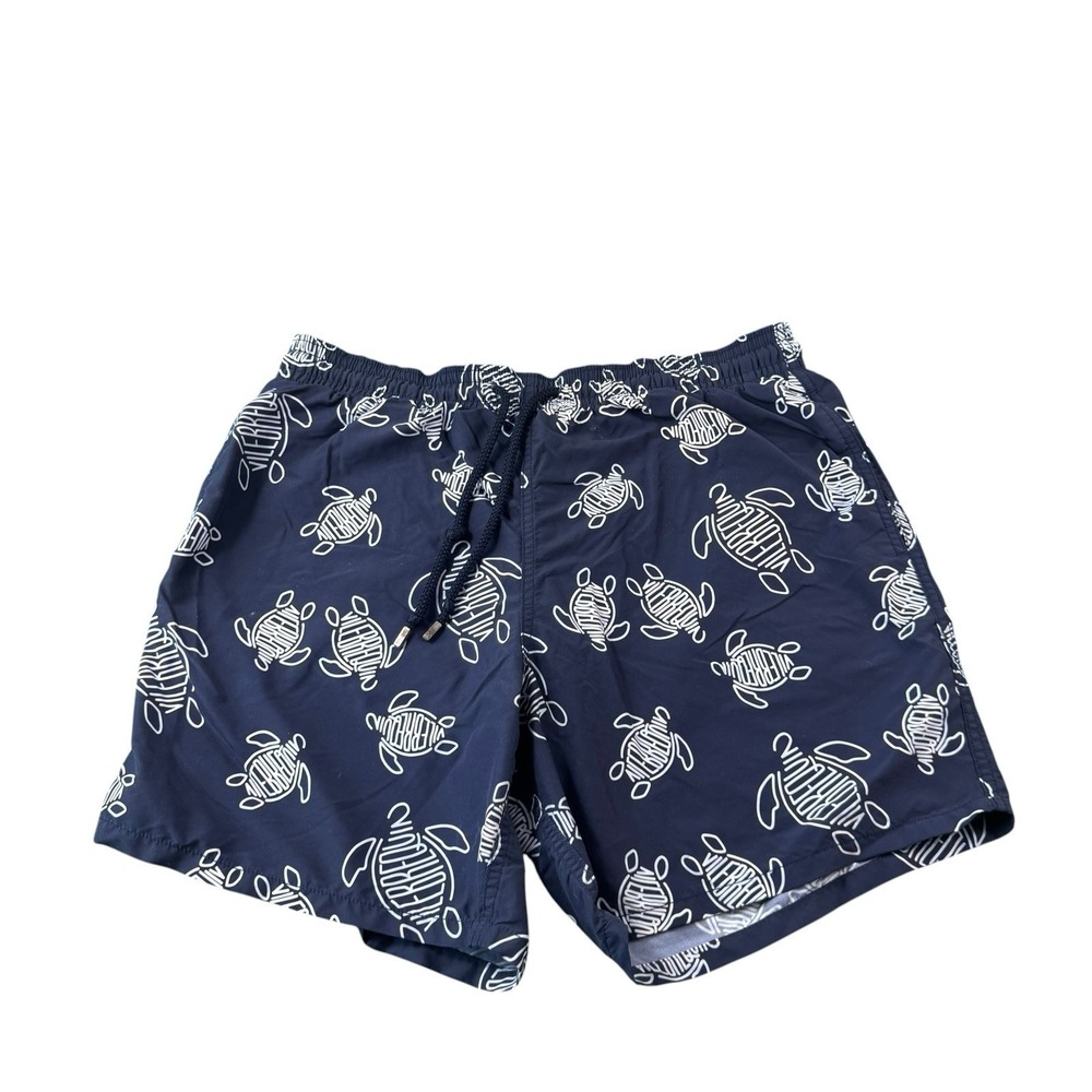 Vilebrequin Blue White Turtle Spellout Mesh Lined Swimtrunk Size 2XL